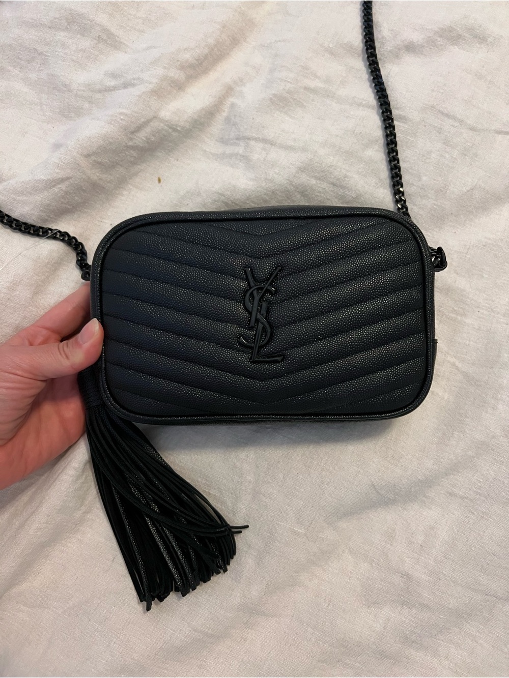 Saint Laurent Black Quilted Chevron Crossbody with Tassel - Picture 5 of 6